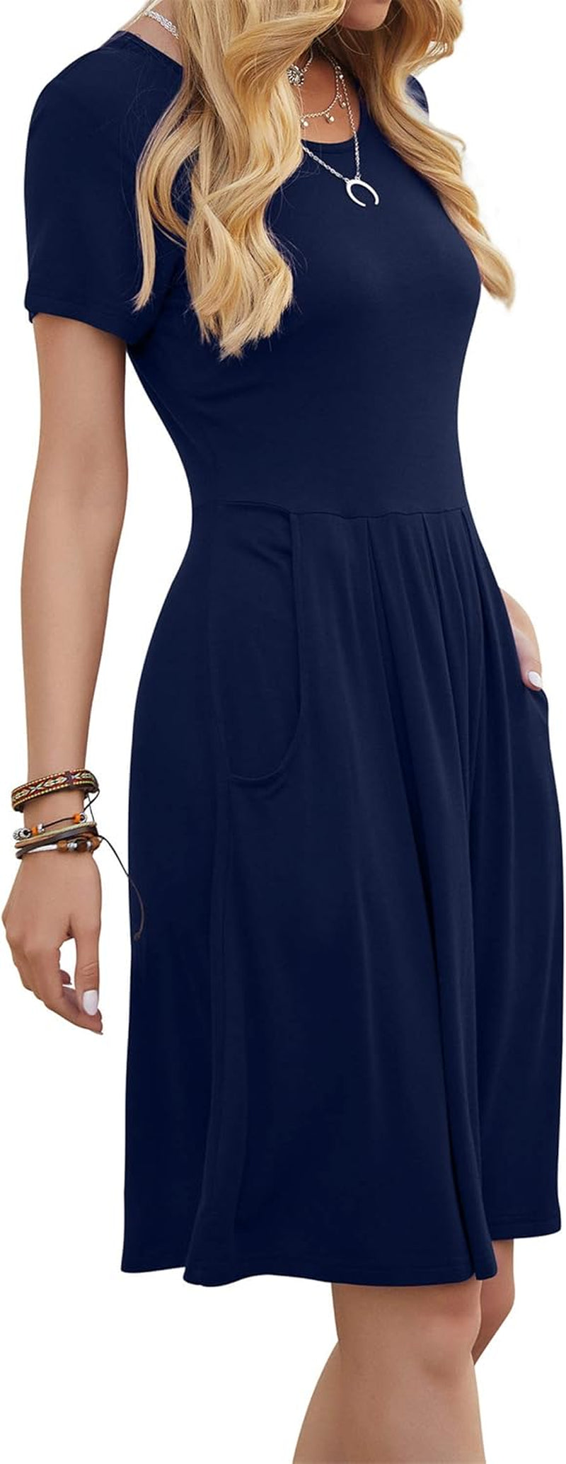 Women'S Casual Flowy Pleated Loose Dresses with Pockets