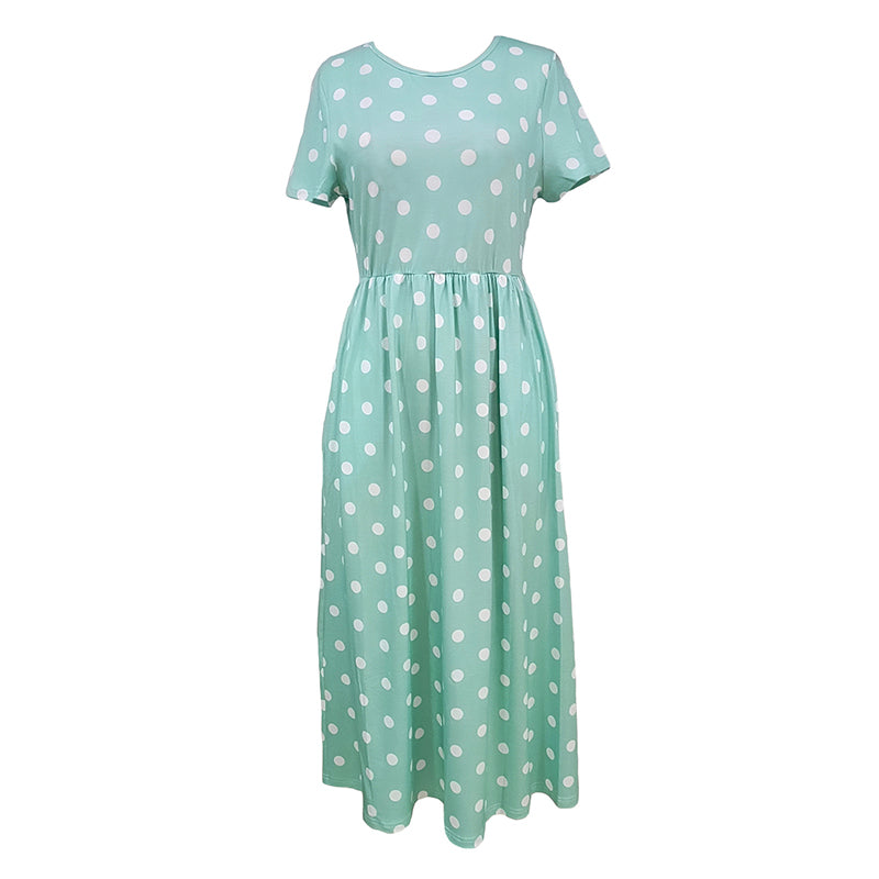 Women'S Summer Short Sleeve Polka Dot Print Long Dresses Casual Beach Sundress with Pockets