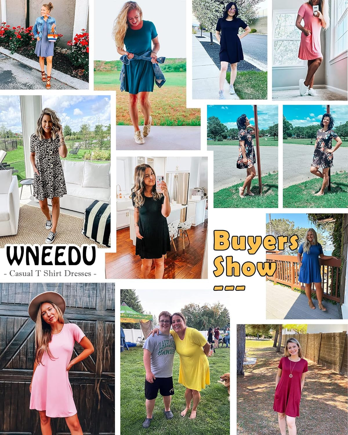Women'S Summer Casual T Shirt Dresses Short Sleeve Swing Dress with Pockets