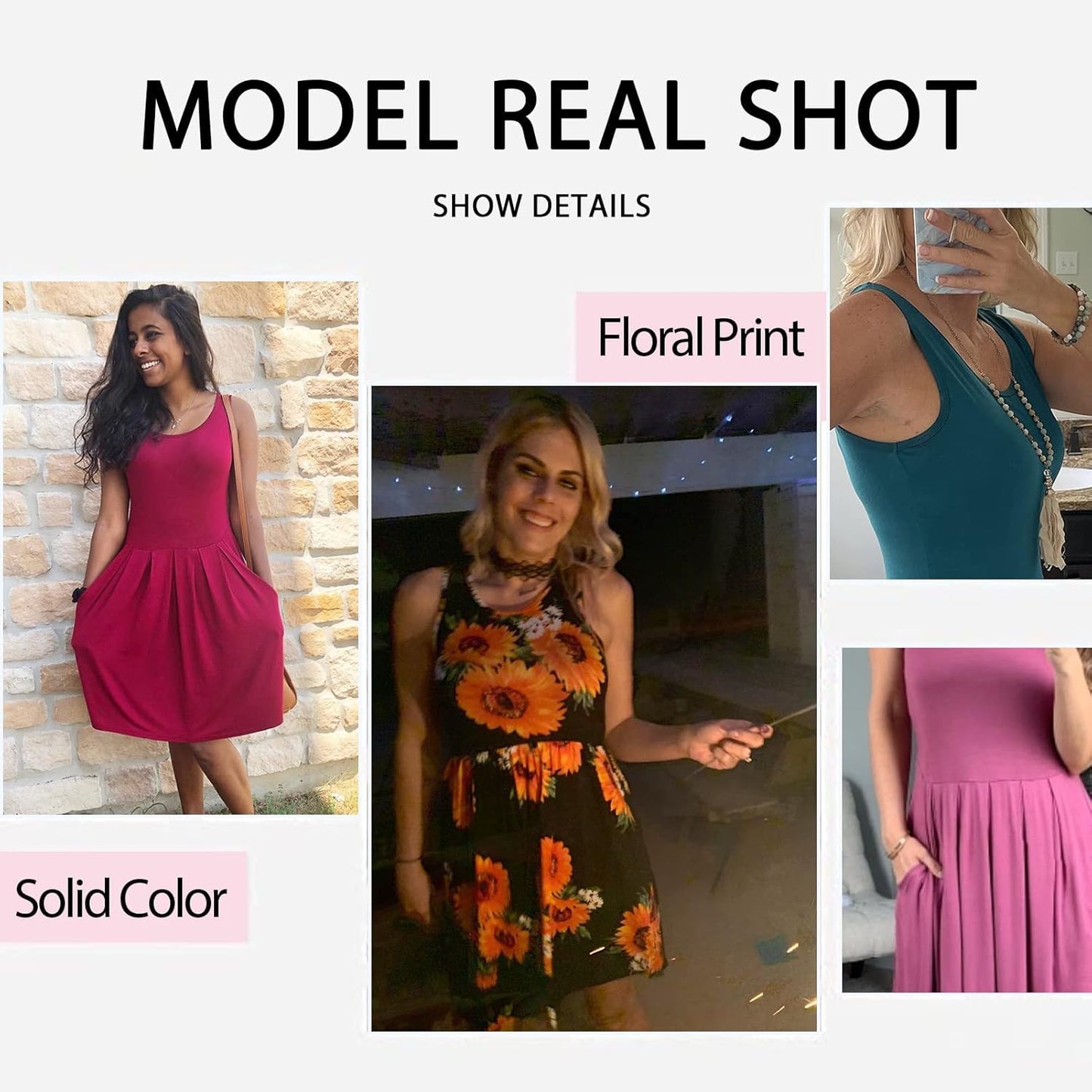 Women'S Sleeveless Dresses for Women 2025 Pleated Loose Swing Knee Length Dress with Pockets