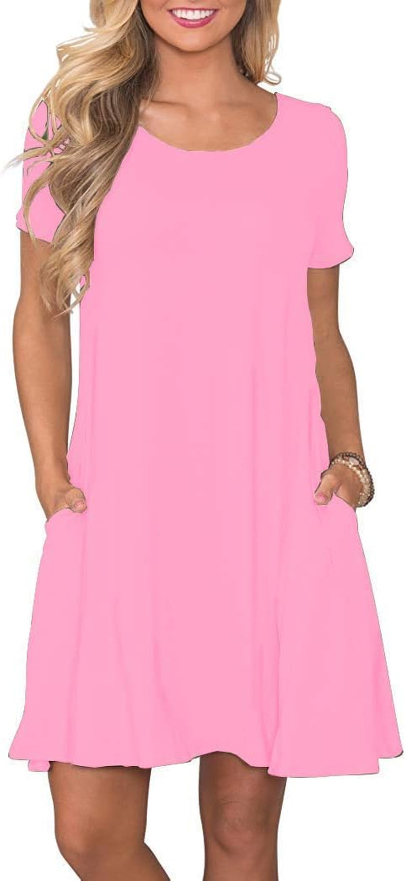 Women'S Summer Casual T Shirt Dresses Short Sleeve Swing Dress with Pockets
