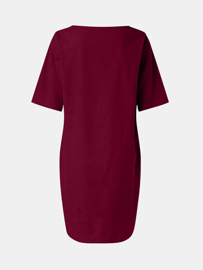 Full Size round Neck Half Sleeve Dress with Pockets