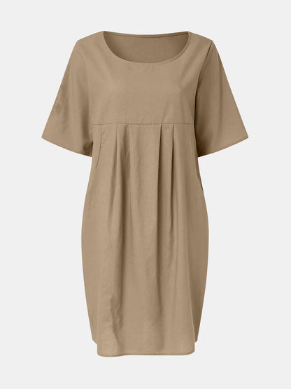 Full Size round Neck Half Sleeve Dress with Pockets
