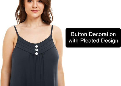 Women'S Full Slip Sleeveless plus Size Sleepwear Night Dress V Neck Button Nightshirts with Pockets