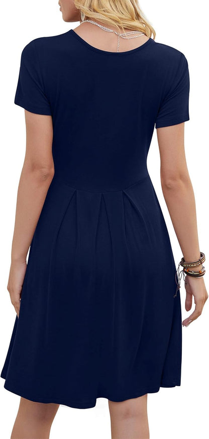 Women'S Casual Flowy Pleated Loose Dresses with Pockets