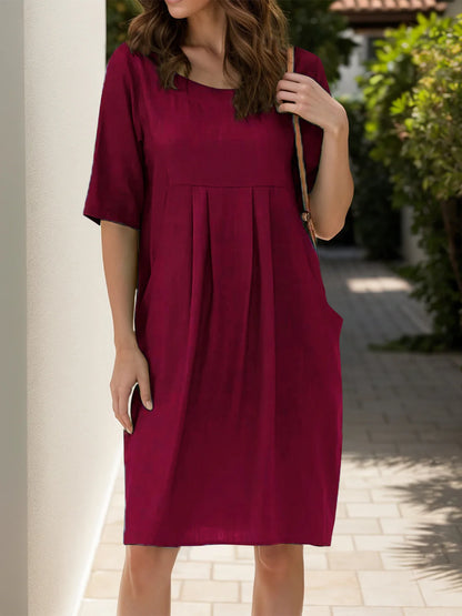 Full Size round Neck Half Sleeve Dress with Pockets