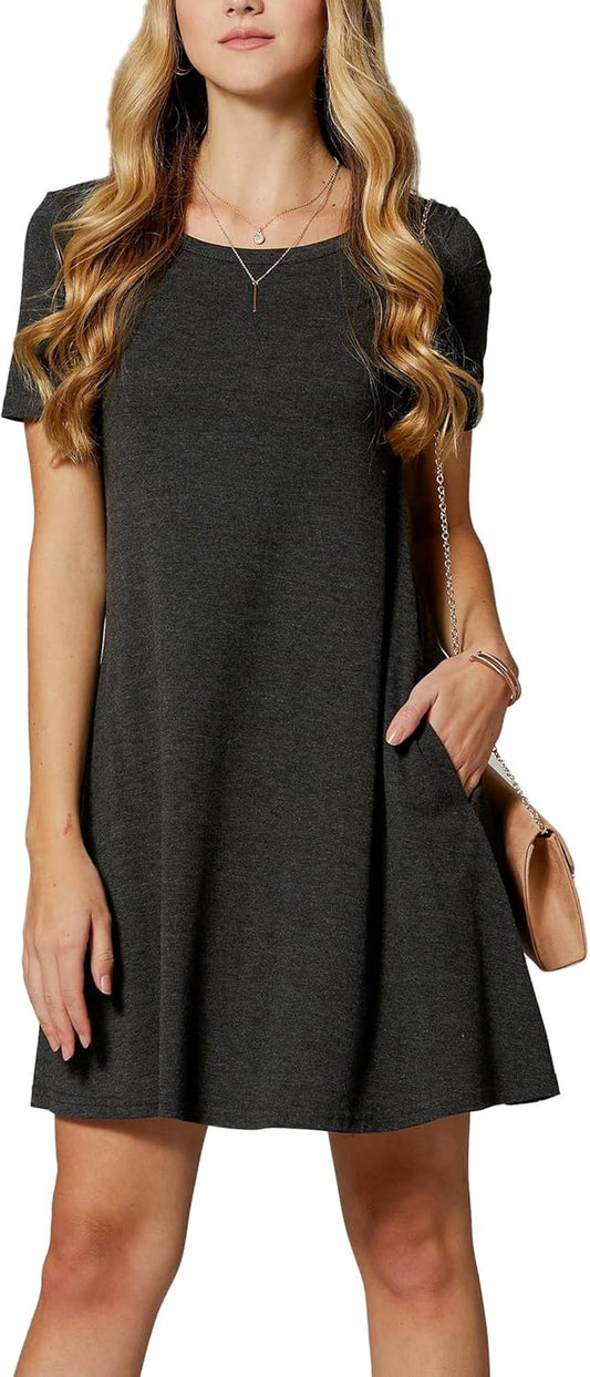 T Shirt Dress for Women with Pockets - Swing Dress - Short Sleeve - Regular and plus Size in Many Colors