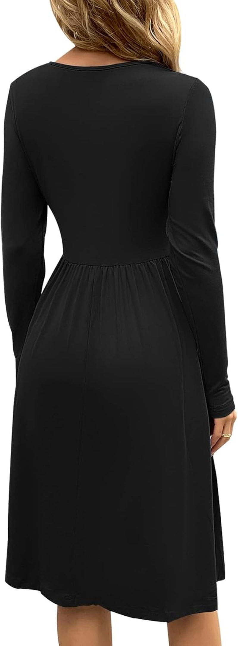 Women'S Casual Long Sleeve Dresses Empire Waist Loose Dress with Pockets (Large, 0 Black)