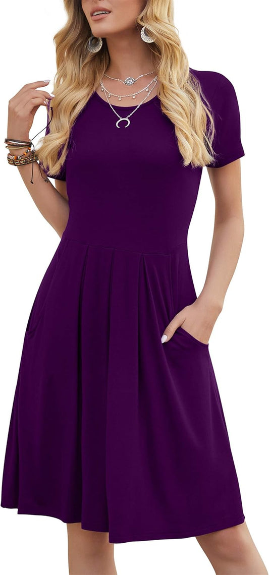 Women'S Casual Flowy Pleated Loose Dresses with Pockets